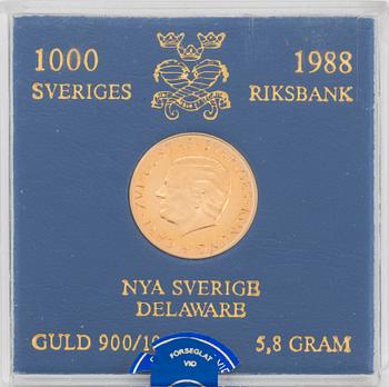 GULDMYNT, två stycken, Jubileumsmynt 1000 kr, 1988 respektive 1996.