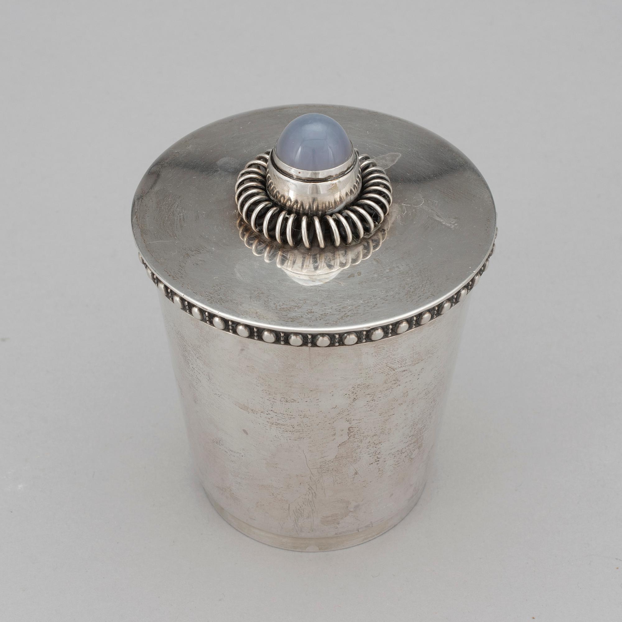 A lidded sterling silver jar by Chr Nygård & Son Linköping 1956. Total weight ca 470 gram.
