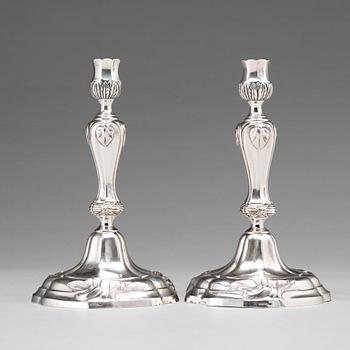 151. A pair of 18th century silver candlesticks, maker's mark of Swante Striedbeck (Stralsund 1763-1776).