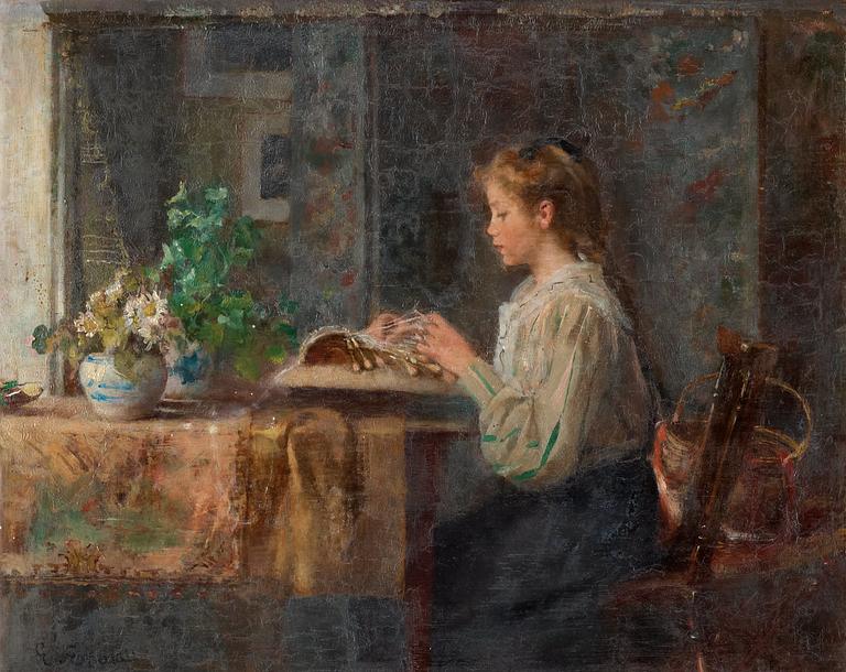 Emma Ekwall, Interior with lace-making girl.