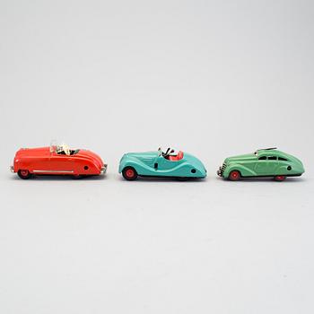 A lot of 3 Schuco cars, Germany, ca 1950.