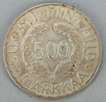 MINNESMYNT, silver, 500 mark Finland 1952.