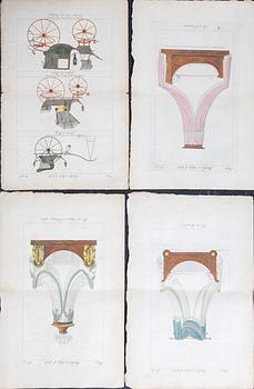 Handkolorerade gravyrer, 13 st, Frankrike tidigt 1800-tal.