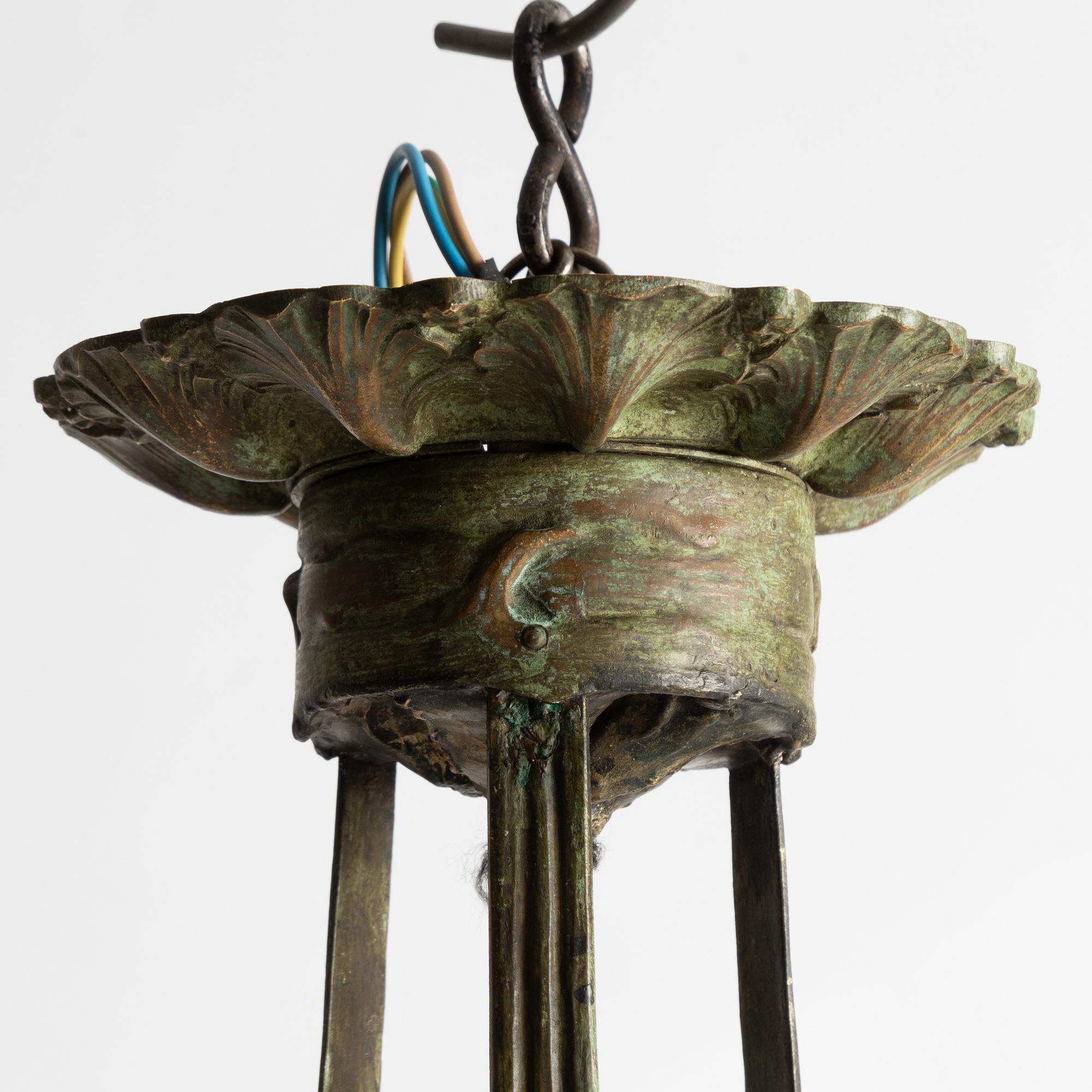 Arvid Böhlmarks Lampfabrik, a model 3853 A Art Nouveau ceiling lamp, Stockholm, 1910s.