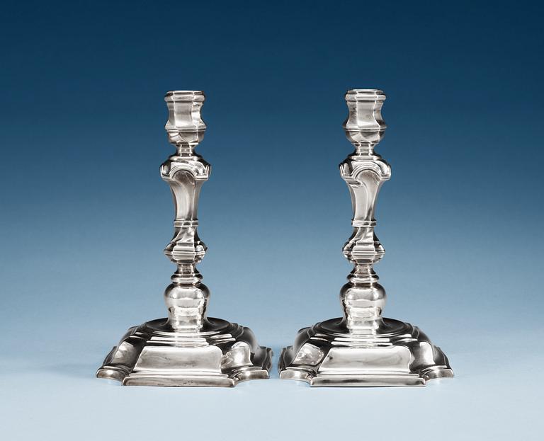 A PAIR OF GERMAN SILVER CANDLESTICKS, Makers mark of Georg Justus Hurlebusch, Hameln 1750-1754.