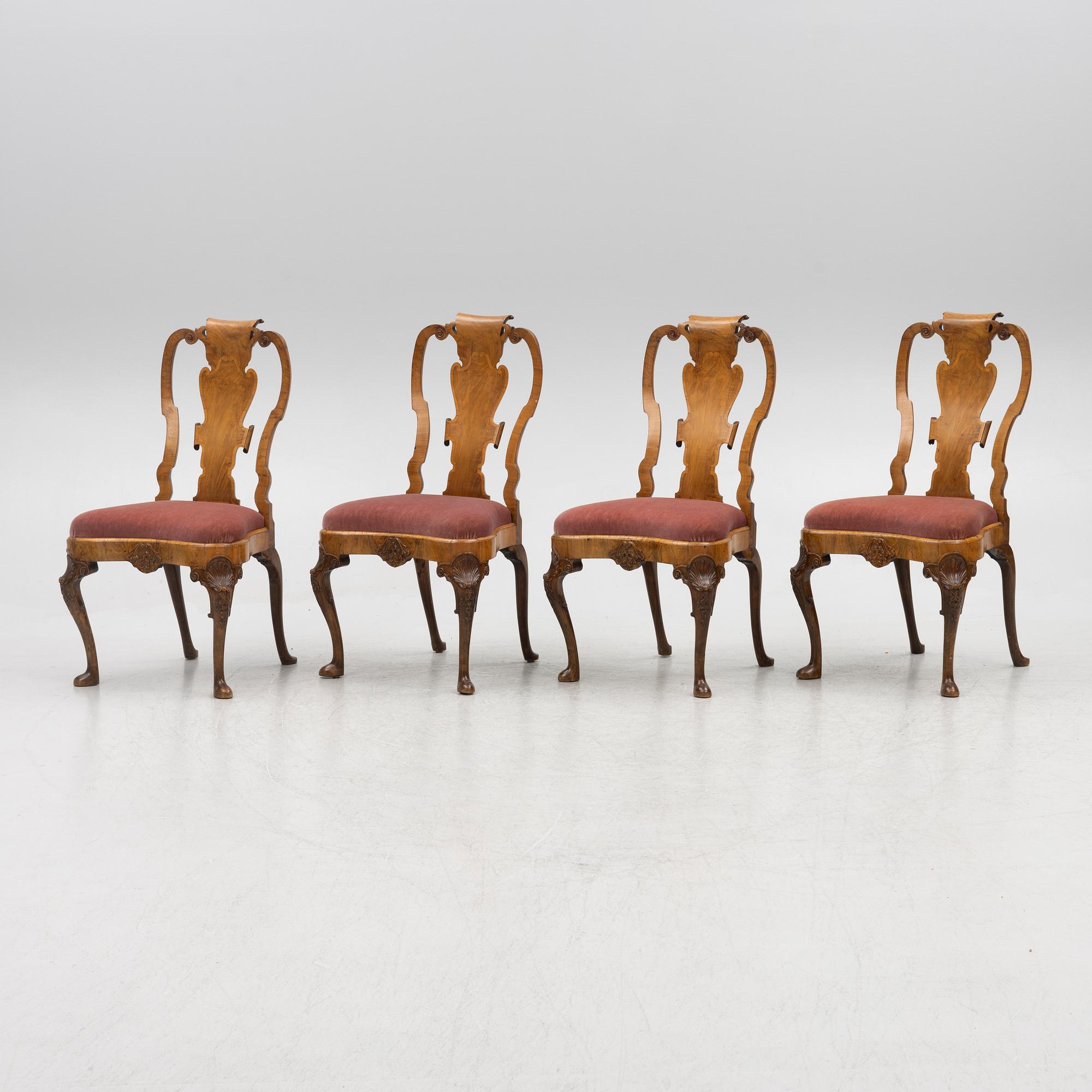 Four English late Baroque chairs, first part of the 18th century.