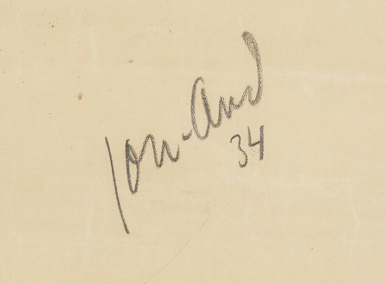 John Jon-And, charcoal on paper, signed Jon-And and dated -34.