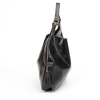 A 1970s black leather handbag "Trim Bag" by Hermès.