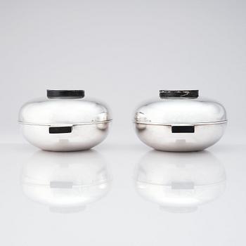 Sylvia Stave, two alpacca lidded dishes, C.G. Hallberg, Stockholm, designed in 1934.