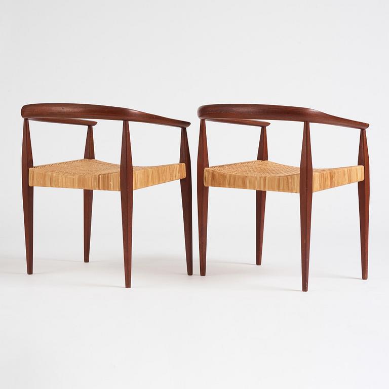 Nanna Ditzel, a pair of teak and rattan 'model 113' chairs, Poul Kolds Savverk, Denmark post 1955.