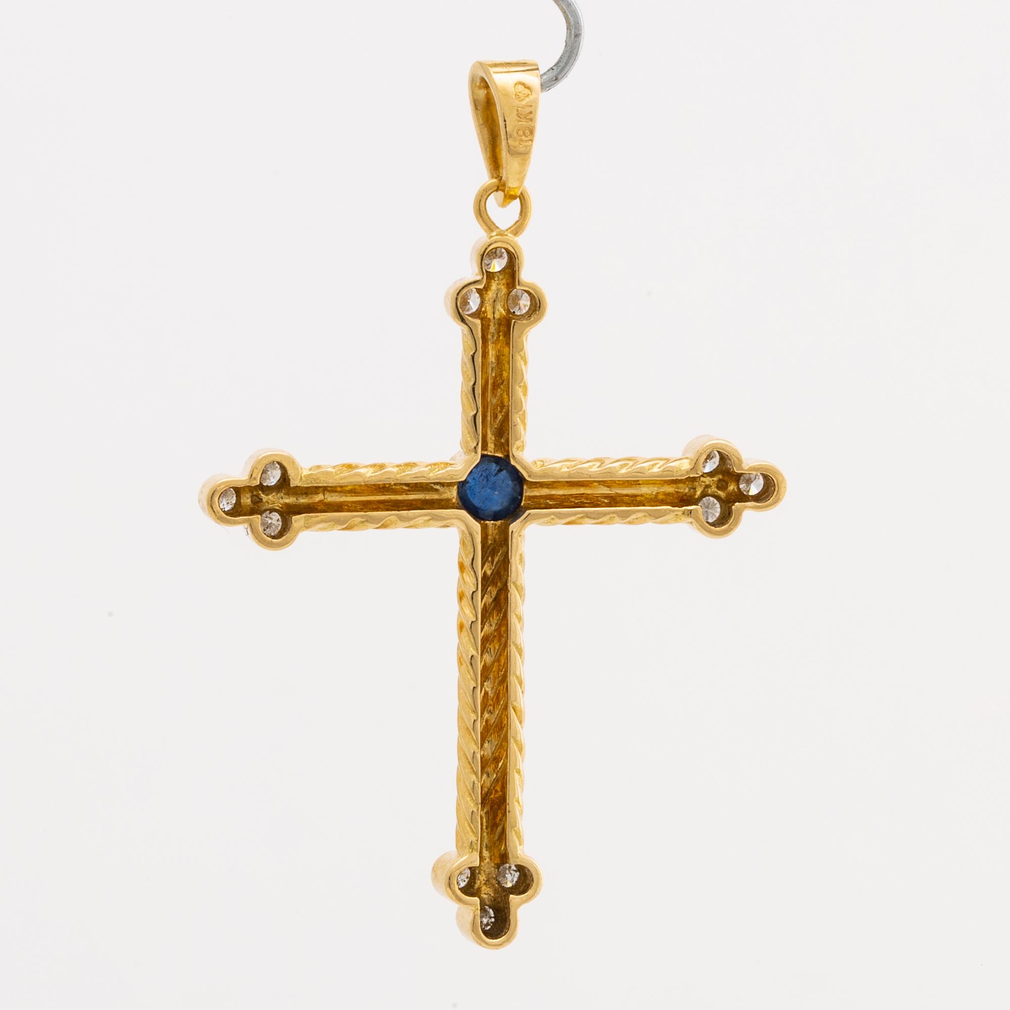 CROSS 18K gold brilliant-cut diamonds approx 0,25 ct and 1 cabochon-cut sapphire.