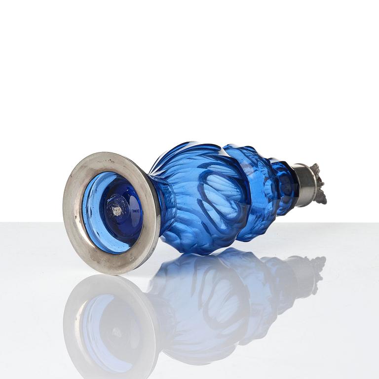 A Swedish Rococo blue glass and silver bottle, marked Lorenz Vick (Ulricehamn 1766-1808).