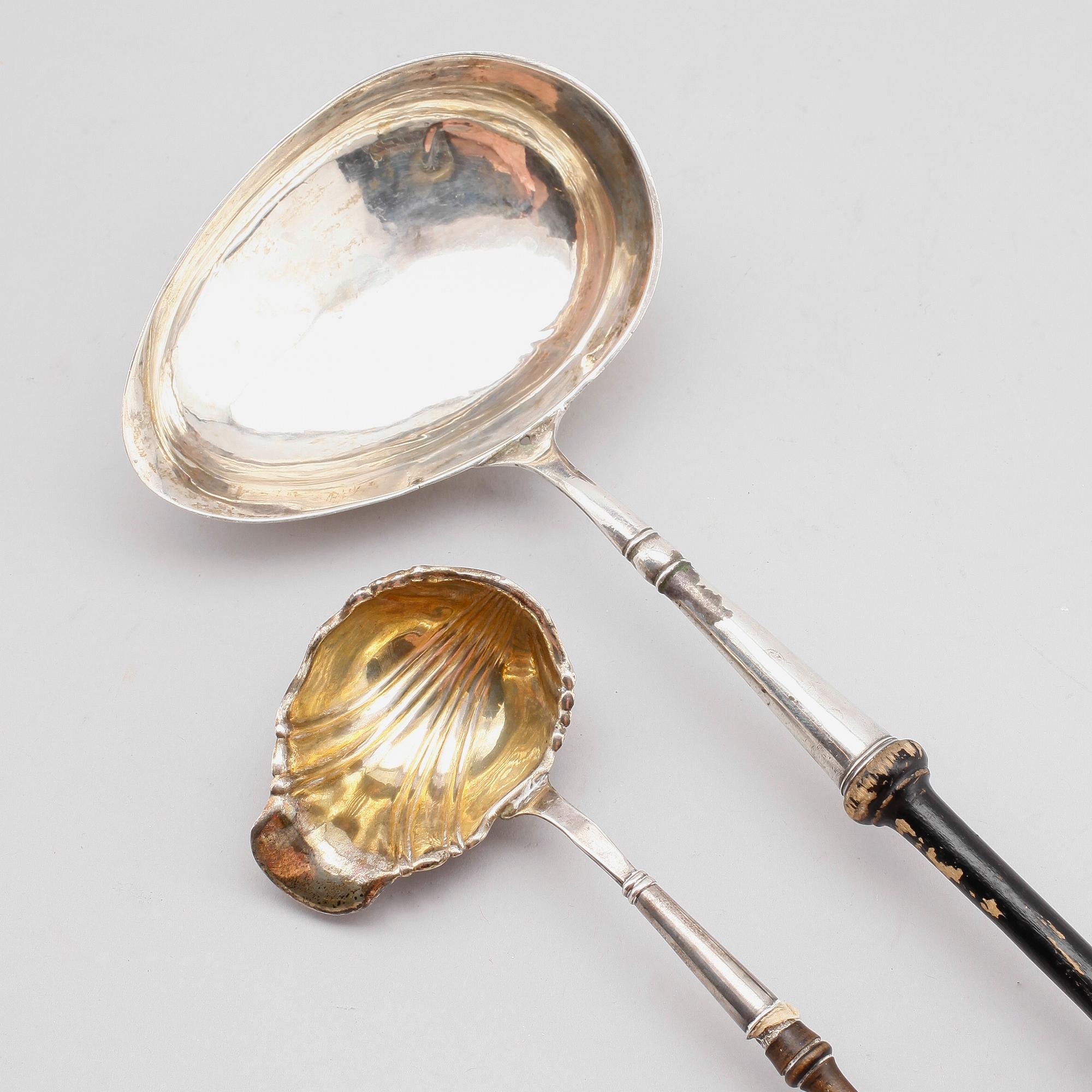 SOPPSLEVAR, 2 st, silver, 1800-tal.