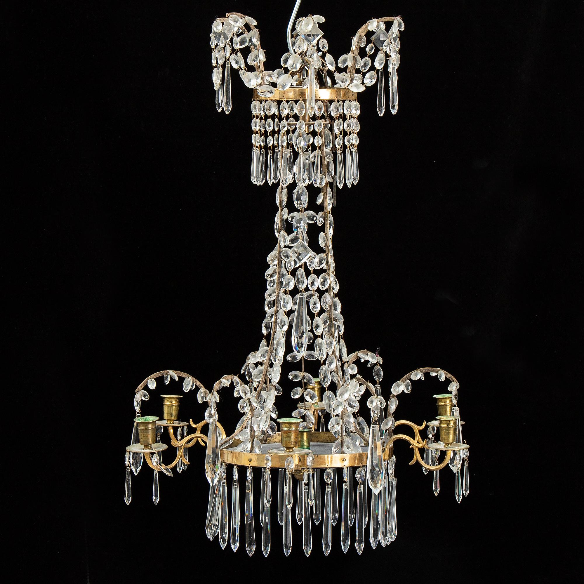 A composite chandelier of older parts.