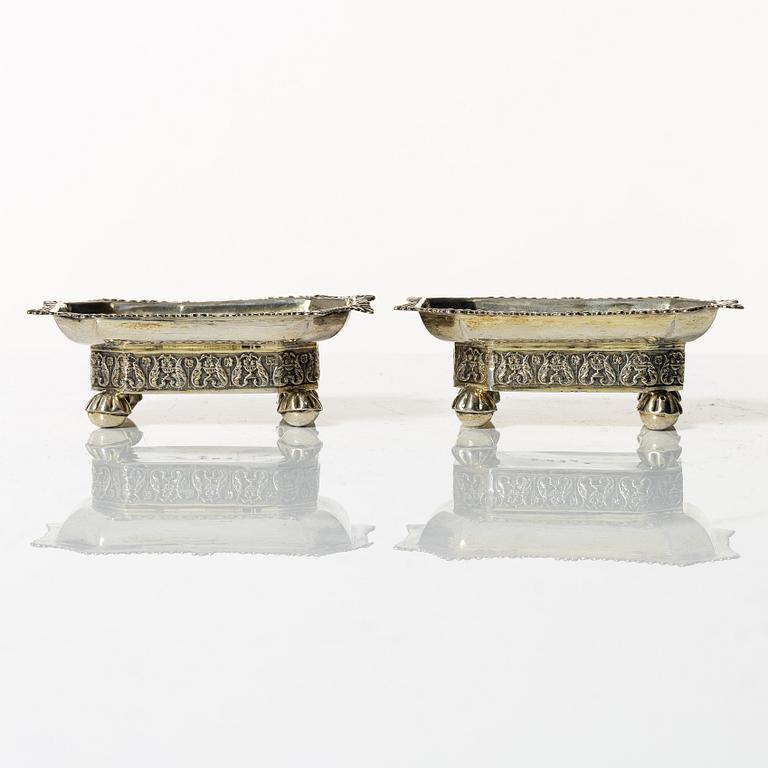 A pair of empire silver salt cellars, 1837.