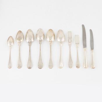 Bestick, 31 st, silver, mestadels CG Hallberg, Stockholm, 1848-1944.