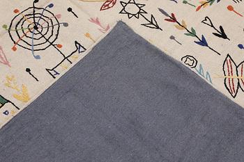 A Kelim carpet with hand-embroidered decoration, 239 x 182 cm.