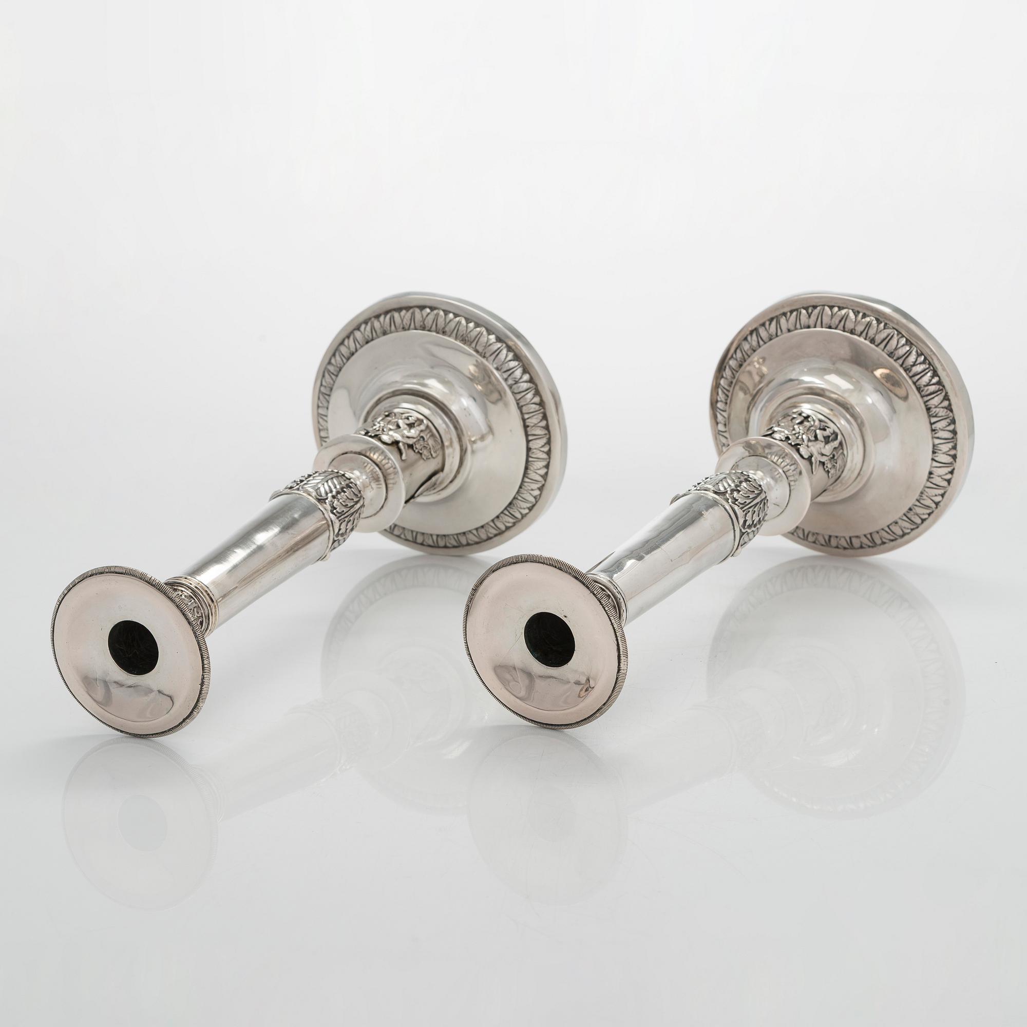 A pair of Empire silver candlesticks, Northern Europe, first half of the 19th century.