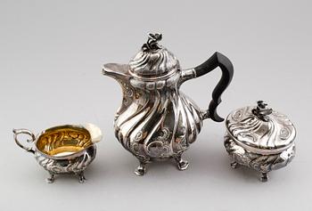 KAFFESERVIS, 3 delar, silver, CG Hallberg, Stockholm 1948. Vikt ca 1286 gram.