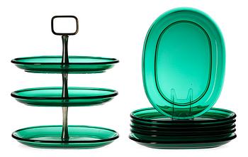 A set of six glass plates and a etagère by Josef Frank, Svenskt Tenn.