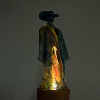 Kjell Engman, "Man in Trenchcoat", unique sculpture, from the series "Catwalk", cast glass, Kosta Boda.