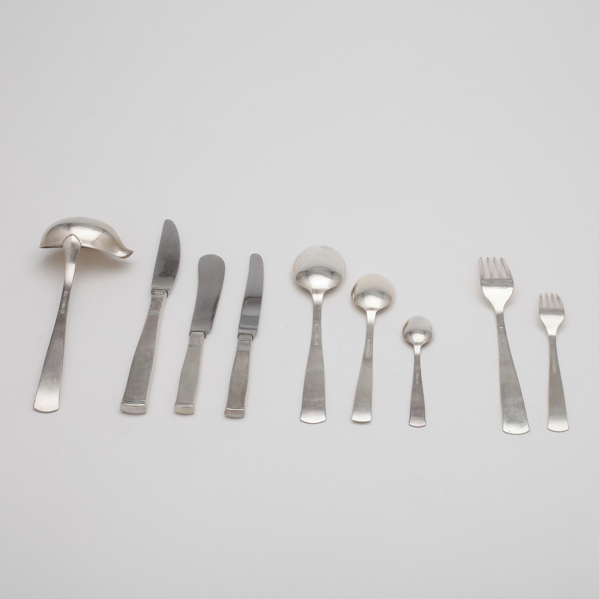 BESTICKSERVIS, silver, 89 delar, "Rosenholm", Jacob Ängman, GAB, Eskilstuna, bla 1974. Vikt ca 1638g.