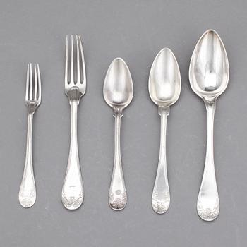 BESTICKSERVISDELAR, 37+1 st, silver, bland annat Adolf Zethelius, Stockholm, 1813. Vikt ca 1892g.