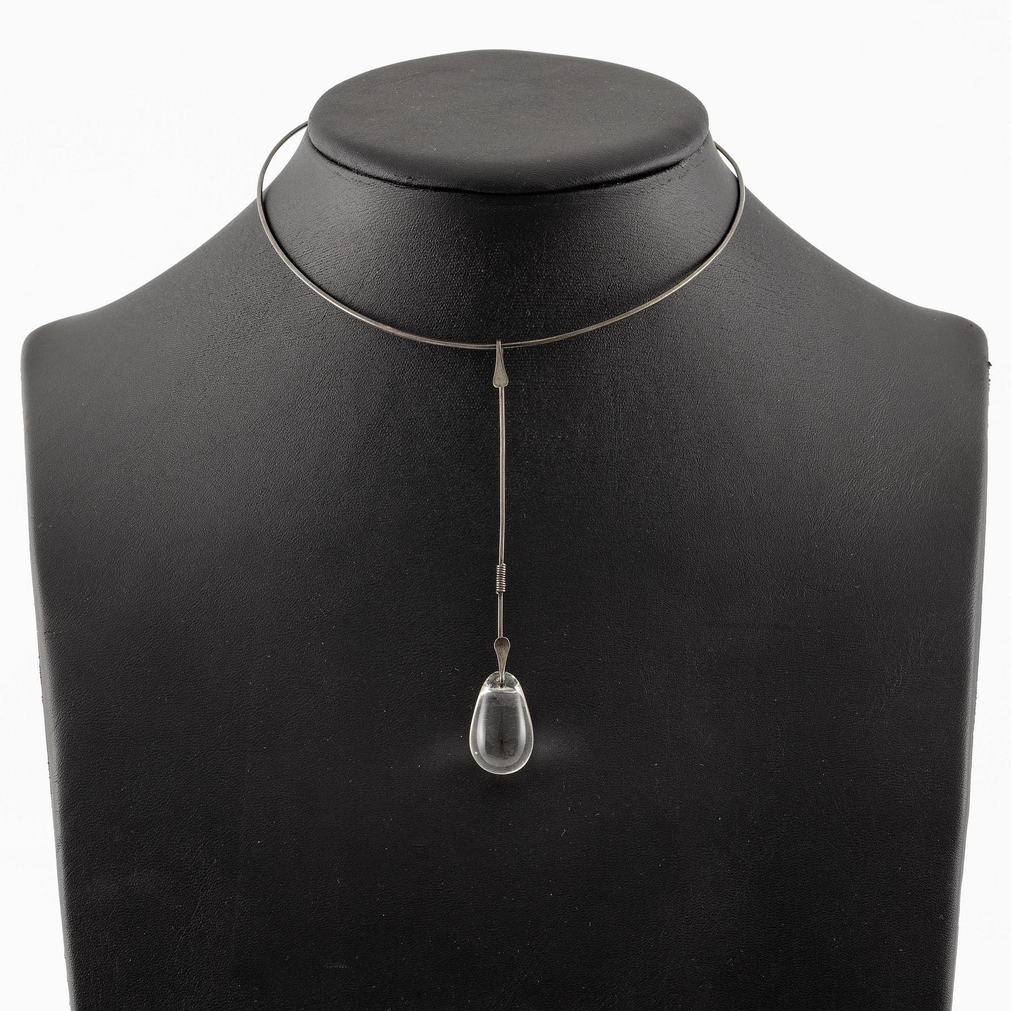 Vivianna Torun Bülow-Hübe, a necklace, silver with a glass drop, excecuted in her own studio most likely 1950's.