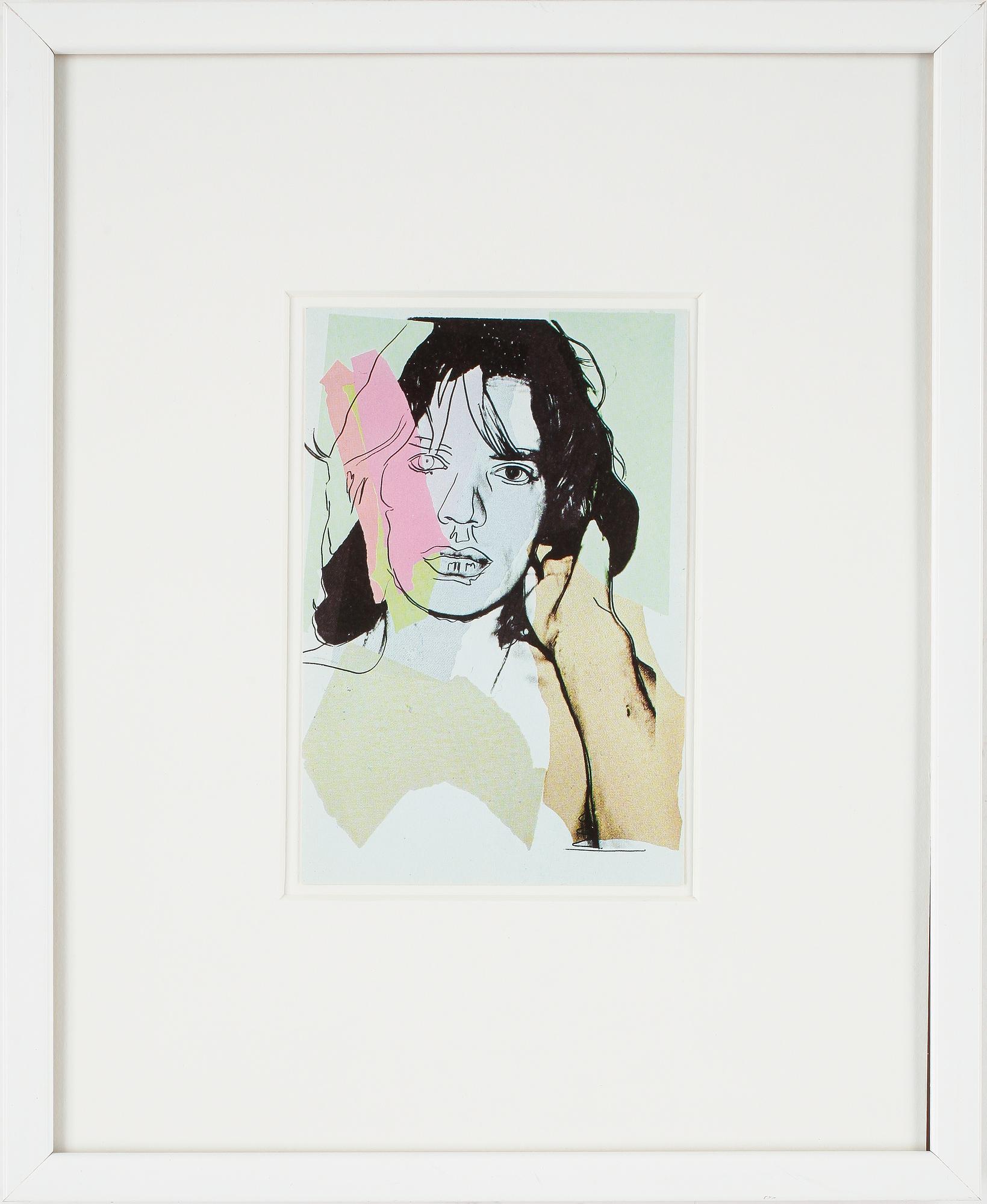 ANDY WARHOL efter, 2 st, färgoffsettryck, ANNOUNCEMENT CARD, Mick Jagger, 1975.