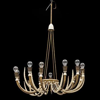 A Swedish Modern brass chandelier, 1940's.