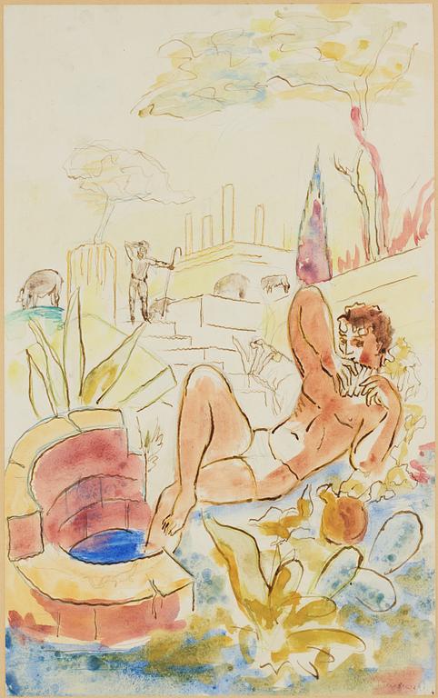 Isaac Grünewald, watercolour, signed.