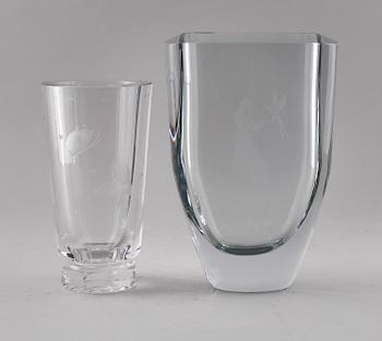 SAMLING GLASFÖREMÅL, 8 delar, bl a Orrefors, 1900-tal.