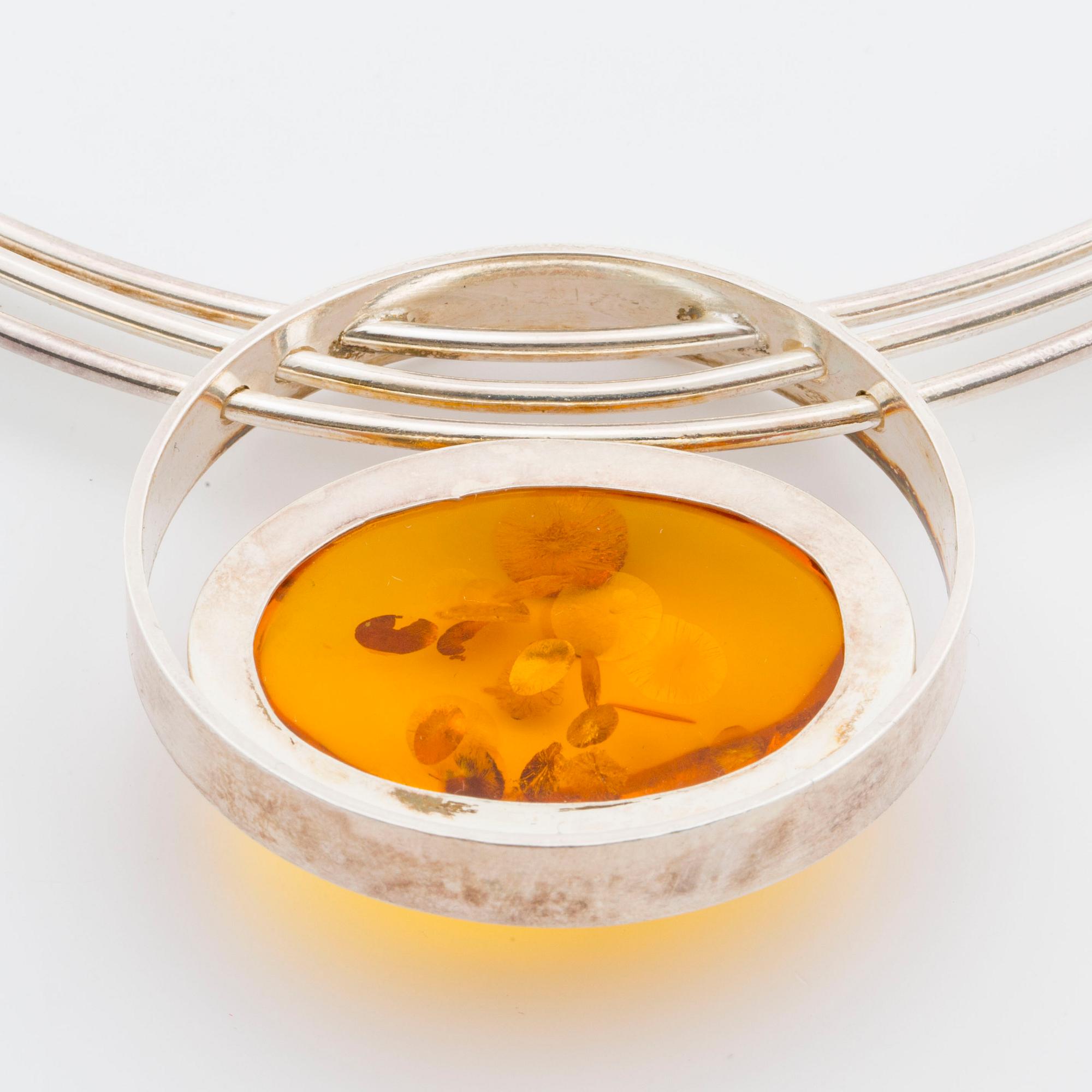 NECKLACE and BANGLE, silver and amber, Poland, W. Kruk.