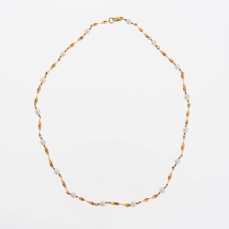 COLLIER, 14K guld, odlade pärlor.