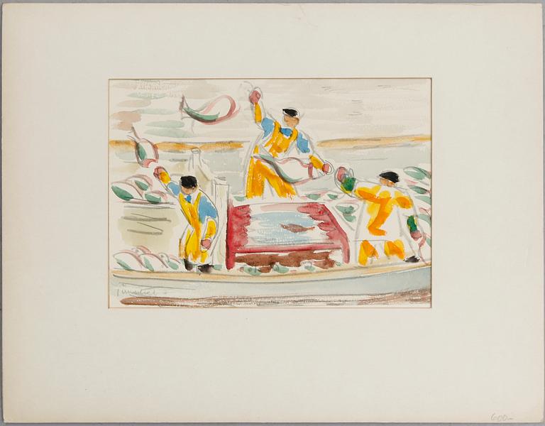 KURT JUNGSTEDT, 11 st, akvareller och tusch samt FÄRGLITOGRAFI, signerade, 1950/60-tal.