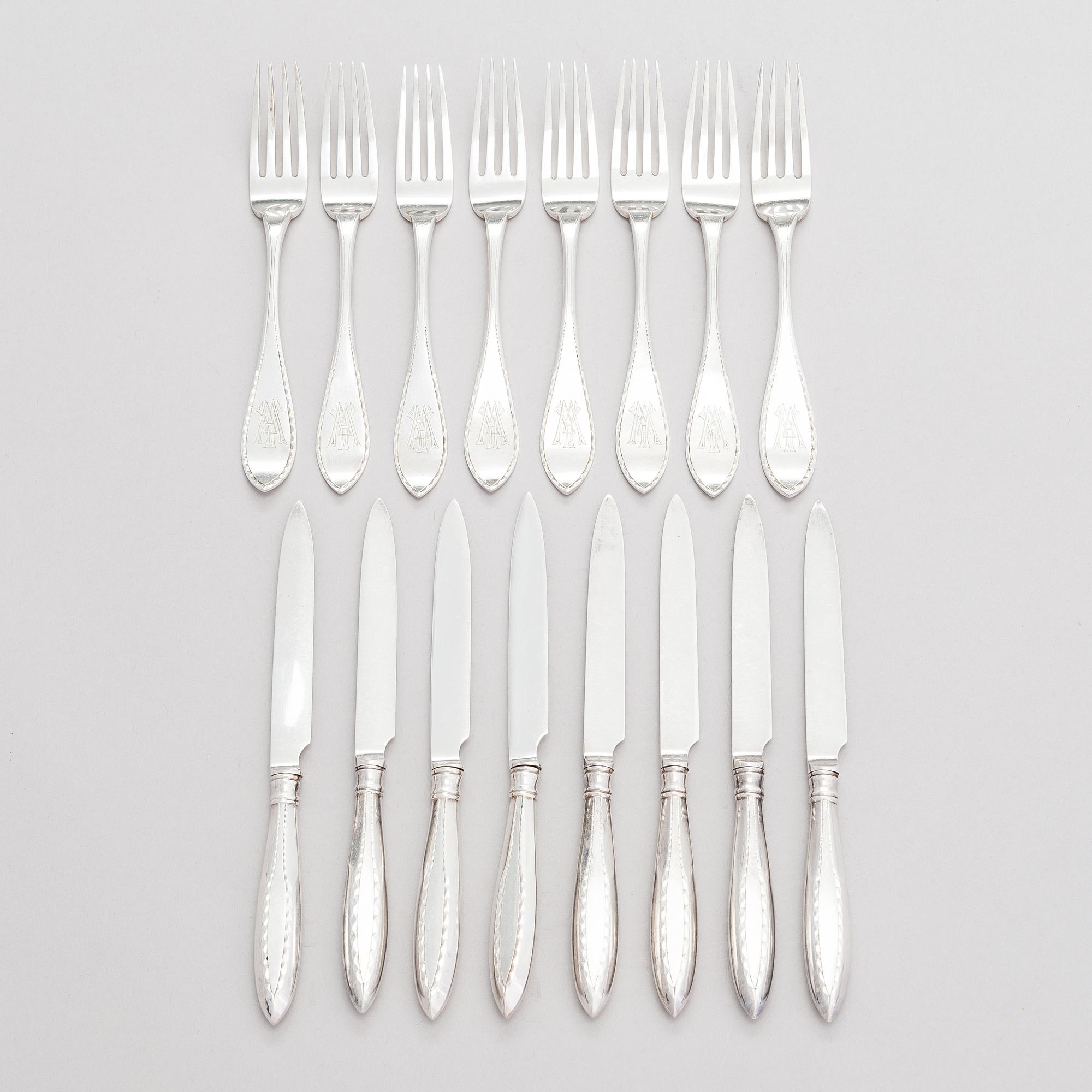 Otto Roland Mellin, fruktbestick, 16 st, silver, Helsingfors 1901-02.