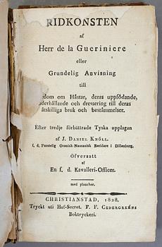DANIEL KNÖLL, Ridkonsten af Herr de la Gueriniere.., Kristianstad 1828.