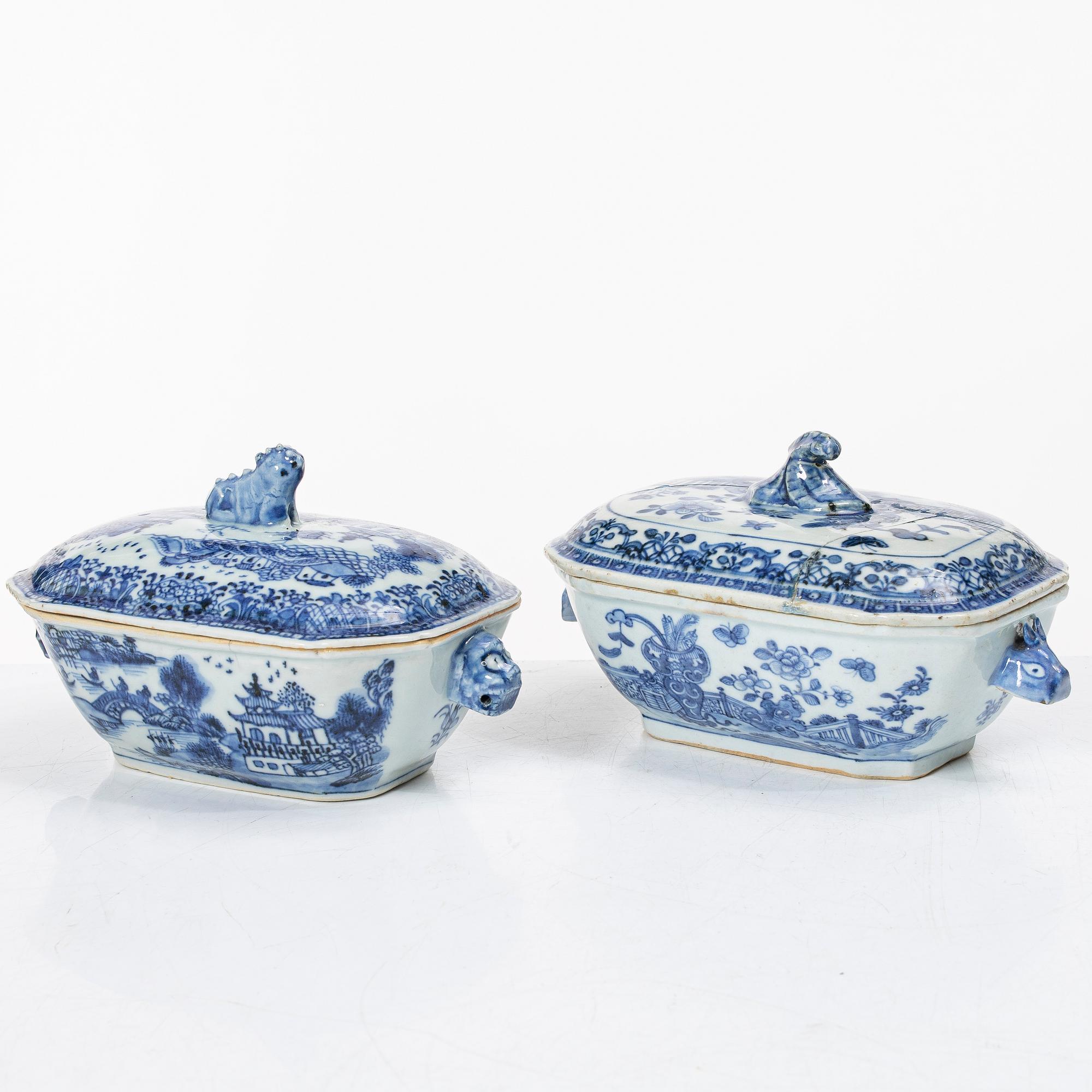 Fat samt smörterriner med fat, 2 st, porslin, Kina, Qianlong (1736-95).