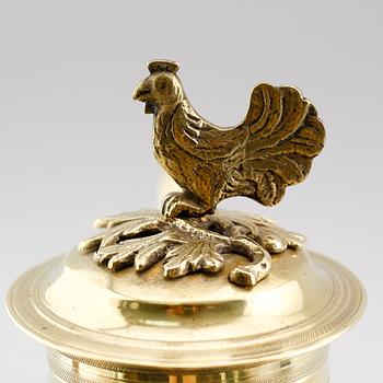 KAFFEKANNA SAMT RESELJUSSTAKAR, 1 par, mässing, 1800-tal.