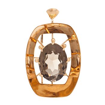Helge Narsakka, a 14K gold pendant/brooch with a smoky quartz, Finland 1965.