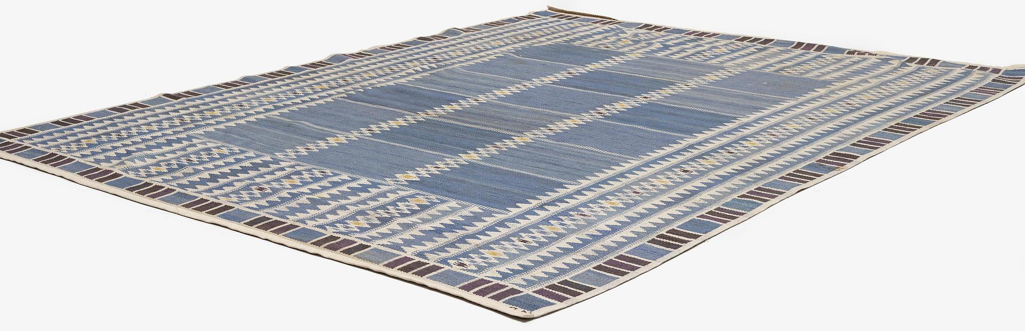 Barbro Nilsson, a carpet, "Salerno blå", flat weave, c. 314 x 255 cm, signed AB MMF BN.
