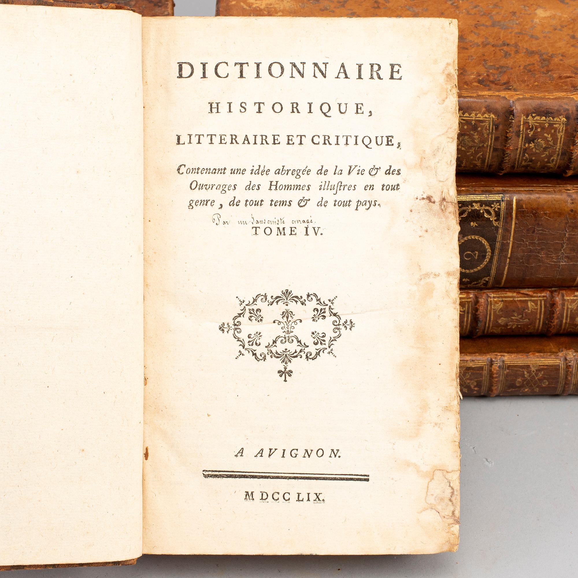 Eight leatherbound books, 18th century.