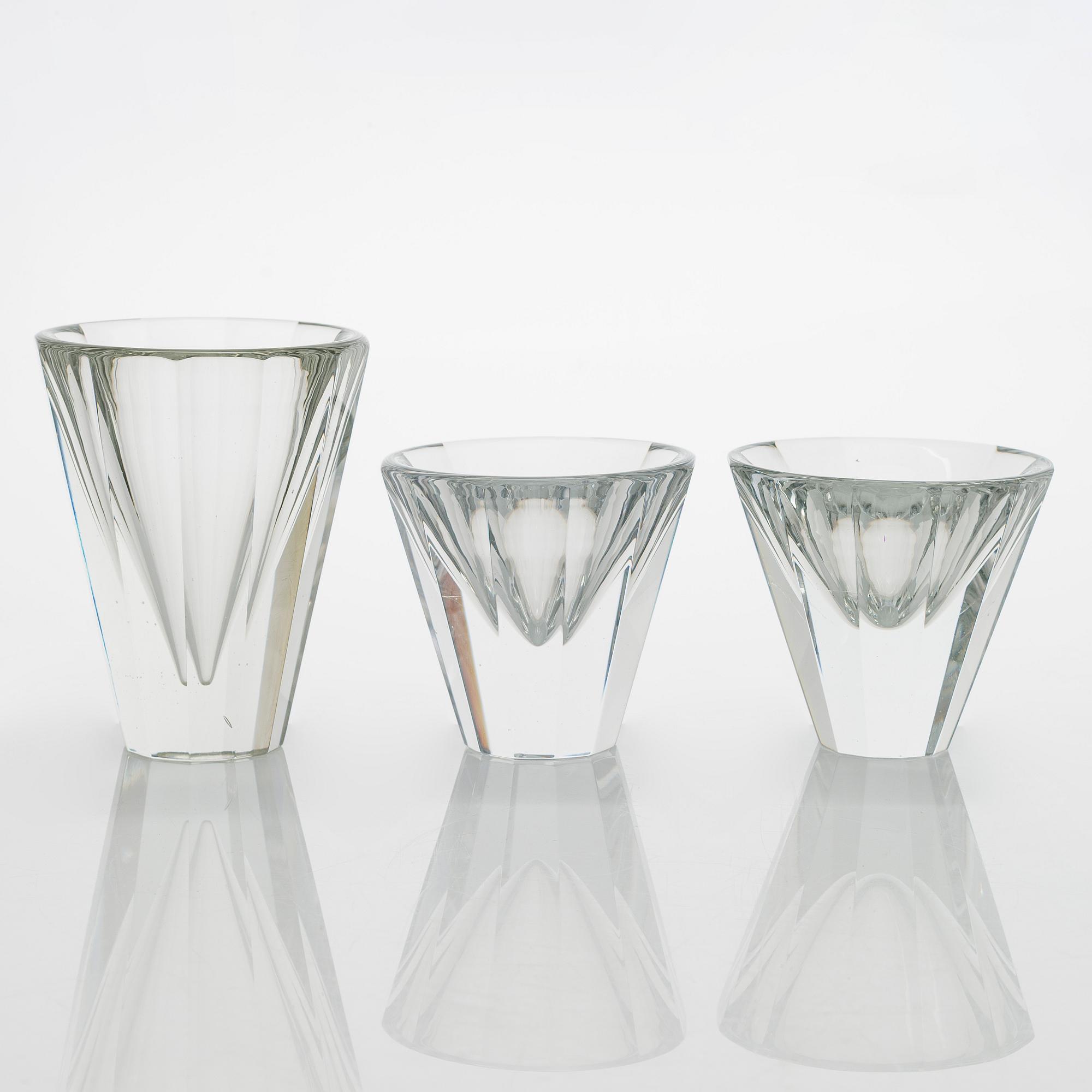 Tapio Wirkkala, maljakoita, 3 kpl, 3554, signeerattu Tapio Wirkkala Iittala.