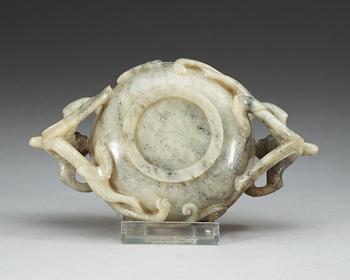 A carved nephrite ceremonial wine cup, late Qing dynasty.