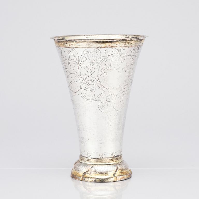 A Swedish 18 century parcel-gilt silver beaker, marks of Carl Fredrik Seseman, Arboga 1792.