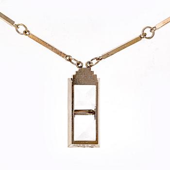 Wiwen Nilsson, pendant on chain, sterling silver, two rock crystal sapprox 15 x 15 mm each, Lund 1945.