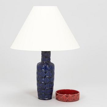 Holger Granbäck, bordslampa och skål, keramik, Savitorppa 1960-tal.