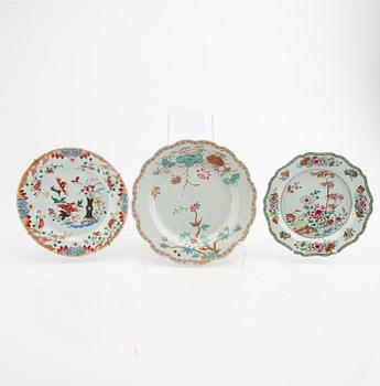 A set of six different 18th century porcelain plates.