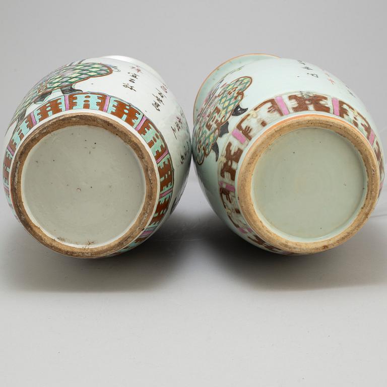 A pair of famille rose vases, 20th century.