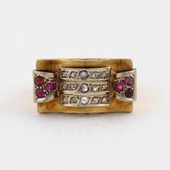 A ruby and rose cut diamond ring.